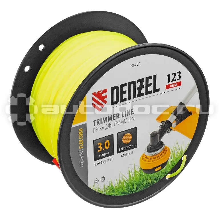 DENZEL Леска для триммера круглая, 3,0мм х 123м, на DIN катушке FLEX CORD
