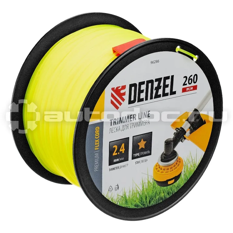 DENZEL Леска для триммера звезда, 2,4мм х 260м, на DIN катушке FLEX CORD