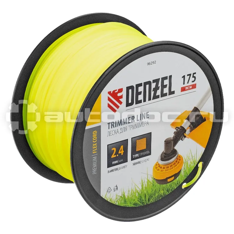 DENZEL Леска для триммера квадрат, 2,4мм х 175м, на DIN катушке FLEX CORD