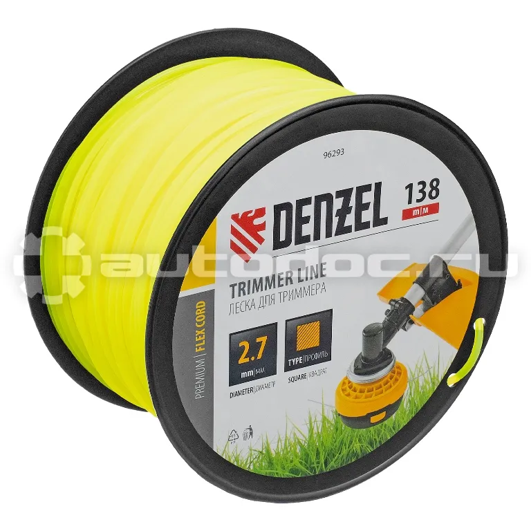 DENZEL Леска для триммера квадрат, 2,7м х 138м, на DIN катушке FLEX CORD