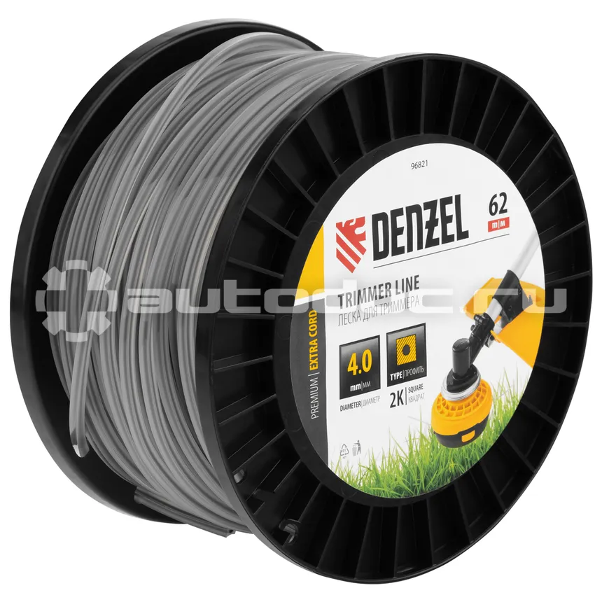 DENZEL Леска для триммера двухкомпонентная квадрат, 4,0мм х 62м, на DIN катушке EXTRA CORD