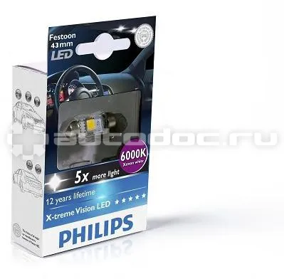 PHILIPS Лампа светодиодная T10,5 12V- 1W (SV8,5-43 | 11) LED 6000K