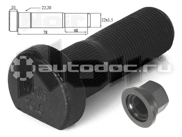 NOIR Шпилька колеса с гайкой M22X1,5X78