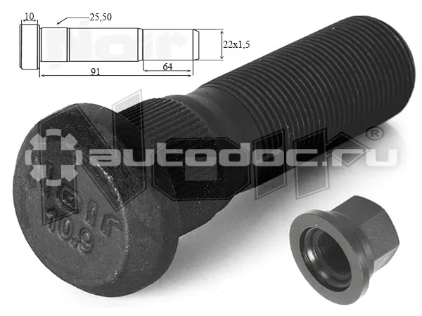 NOIR Шпилька заднего колеса с гайкой M22X1,5X91