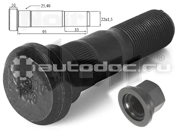 NOIR Шпилька заднего колеса с гайкой M22X1,5X95