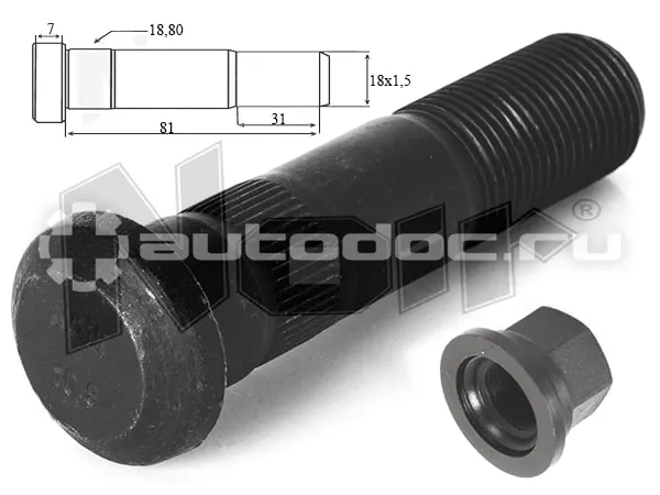NOIR Шпилька заднего колеса с гайкой M18X1,5X81