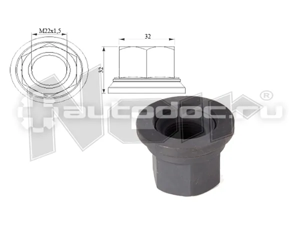 NOIR Гайка крепленния колеса M22X1,5XSW32XH32