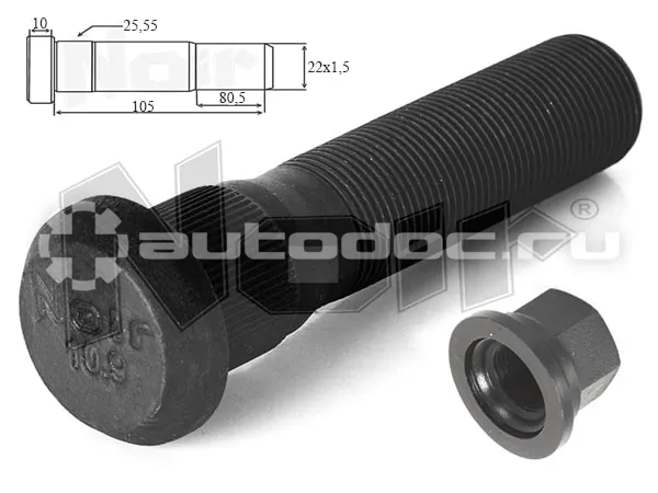 NOIR Шпилька с гайкой переднего колеса M22X1.5X105