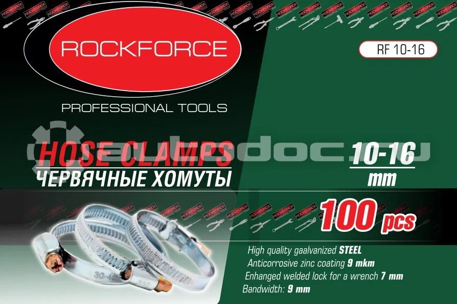 ROCKFORCE Хомут ленточный 025-040мм (9мм) червячный сталь