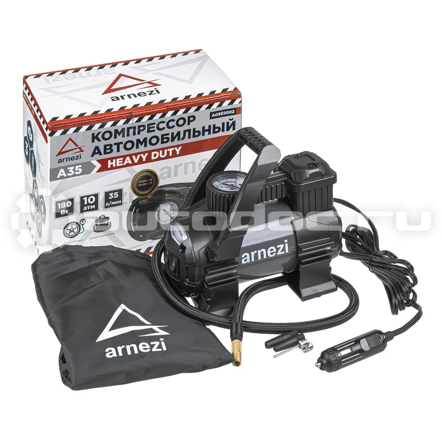 ARNEZI Компрессор автомобильный A35 Heavy Duty 10 бар, 35 л/мин, 180 Вт