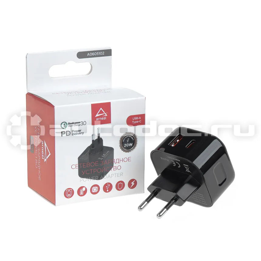ARNEZI Сетевое зарядное устройство 20W USB-A (QC3.0), Type-C (PD3.0)