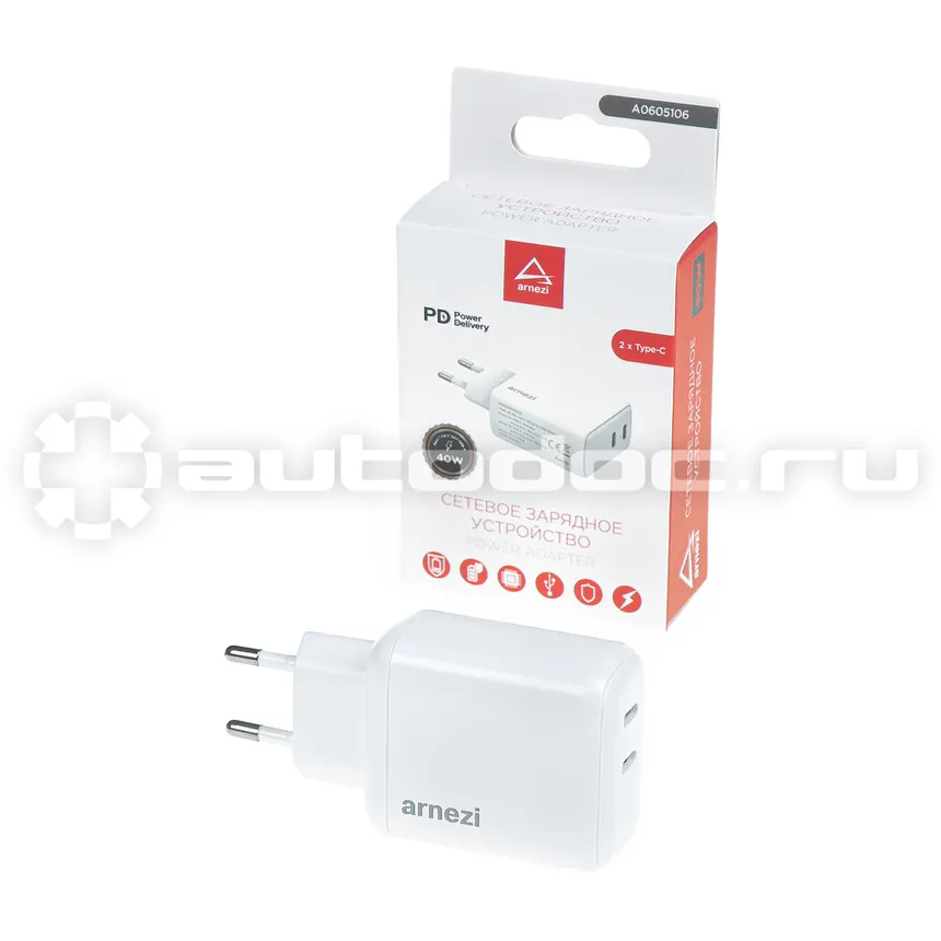 ARNEZI Сетевое зарядное устройство 40W 2хType-C (PD3.0)