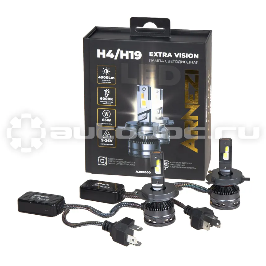 ARNEZI Лампа светодиодная 12/24V H4/H19 65W 4900lm P43t 6000K  Extra Vision LED 2 шт. DUOBOX IP68 A2000003