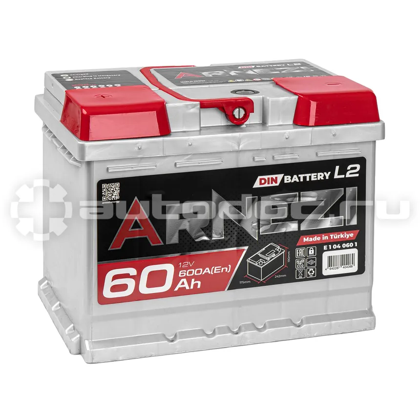 ARNEZI Аккумулятор DIN SMF 60 А/ч прямой L+ 242x175x190 L2 EN 600 А