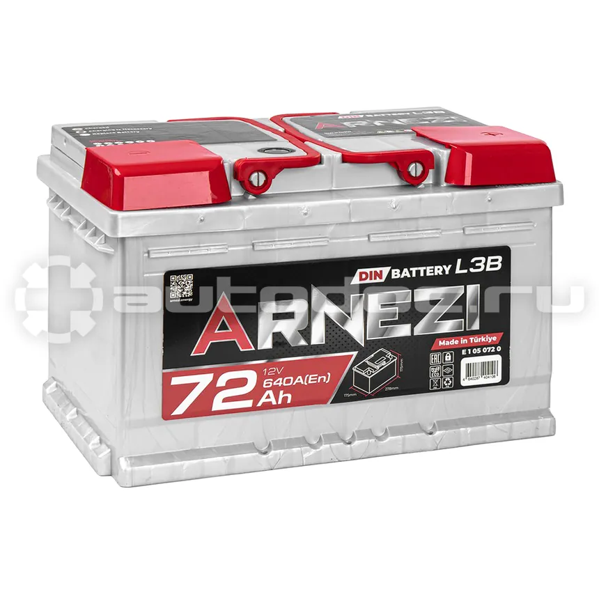 ARNEZI Аккумулятор DIN SMF 72 А/ч обратный R+ 278x175x175 L3B EN 640 А