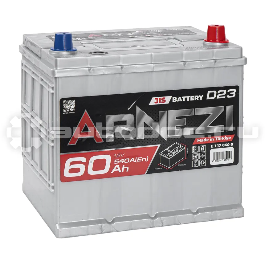 ARNEZI Аккумулятор JIS SMF 60 А/ч обратный R+ 230x172x225 D23 EN 540 А