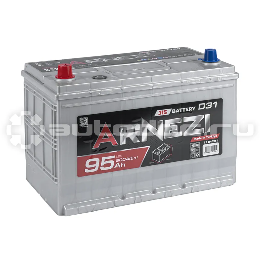 ARNEZI Аккумулятор JIS SMF 95 А/ч прямой L+ 306x176x225 N70 EN 800 А