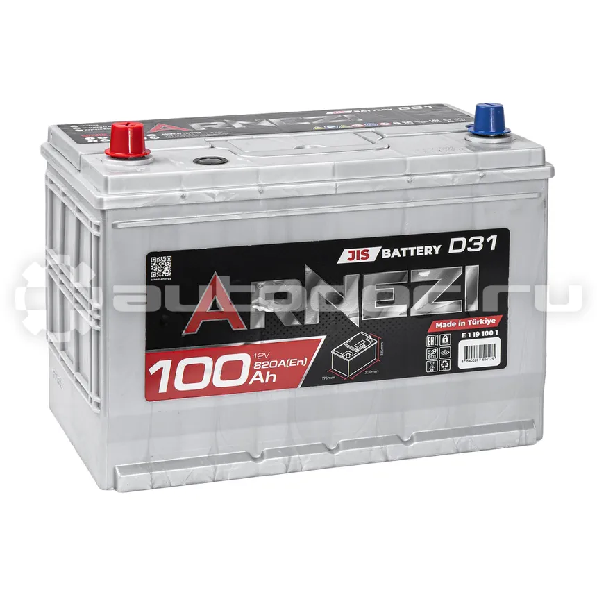 ARNEZI Аккумулятор JIS SMF 100 А/ч прямой L+ 306x176x225 D31 EN 820 А