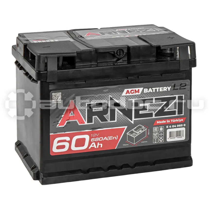 ARNEZI Аккумулятор AGM Start-stop 60 А/ч обратный R+ 242x175x190 L2 EN 680 А