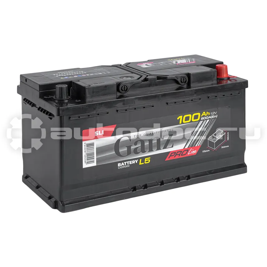 GANZ Аккумулятор PRO-Line DIN 100 А/ч обратный R+ 353x175x190 L5 EN 800 А