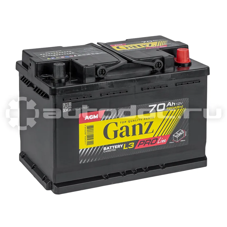 GANZ Аккумулятор PRO-Line AGM 70 А/ч обратный R+ 278x175x190 L3 EN 720 А