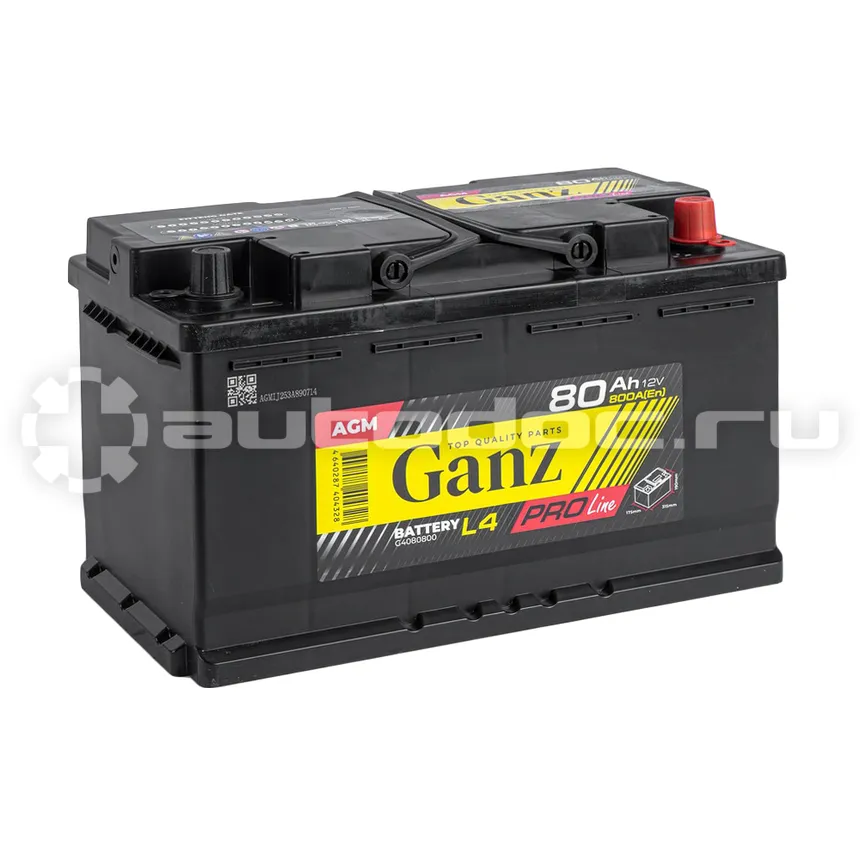 GANZ Аккумулятор PRO-Line AGM 80 А/ч обратный R+ 315x175x190 L4 EN 800 А