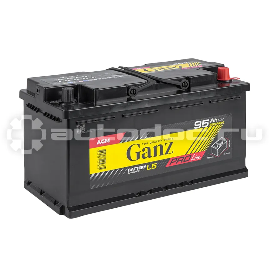 GANZ Аккумулятор PRO-Line AGM 95 А/ч обратный R+ 353x175x190 L5 EN 850 А