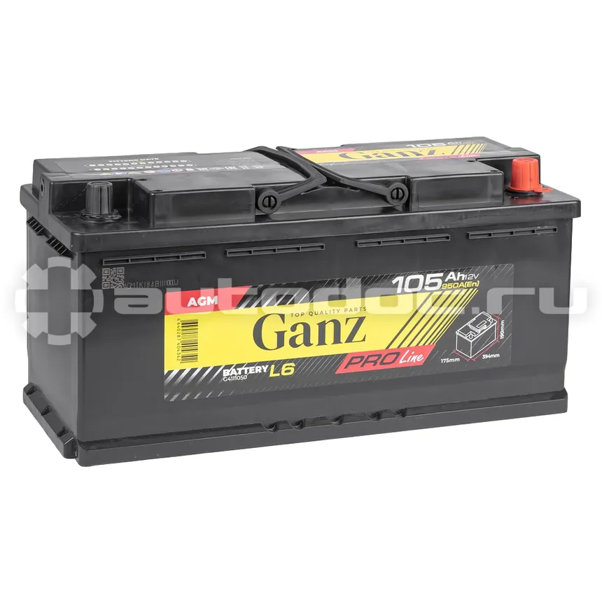 GANZ Аккумулятор PRO-Line AGM 105 А/ч обратный R+ 394x175x190 L6 EN 950 А