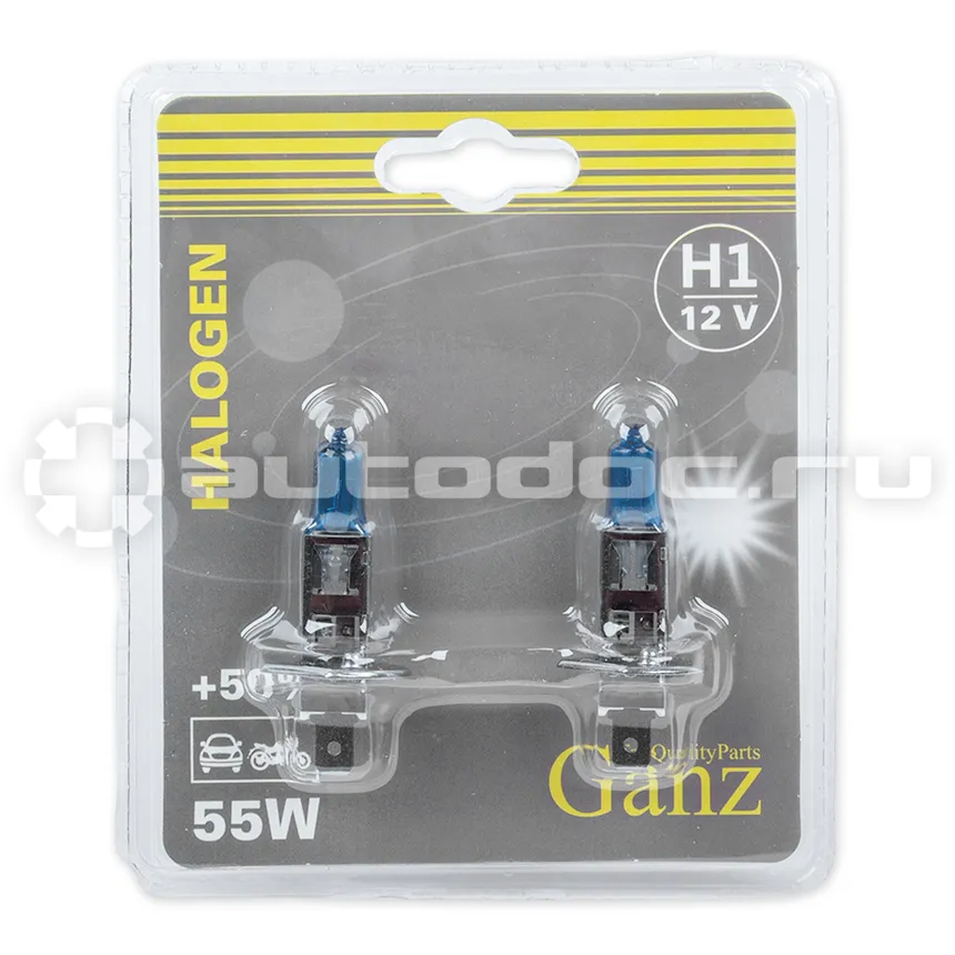 GANZ Лампа 12V H1 55W +50% P14,5s 5000К  2 шт. блистер GIP06047