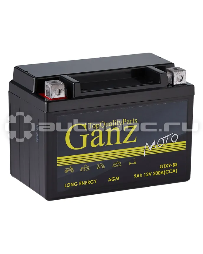 GANZ Аккумулятор мото AGM 9 А/ч прямой L+ 152x87x107 мото EN 200 А