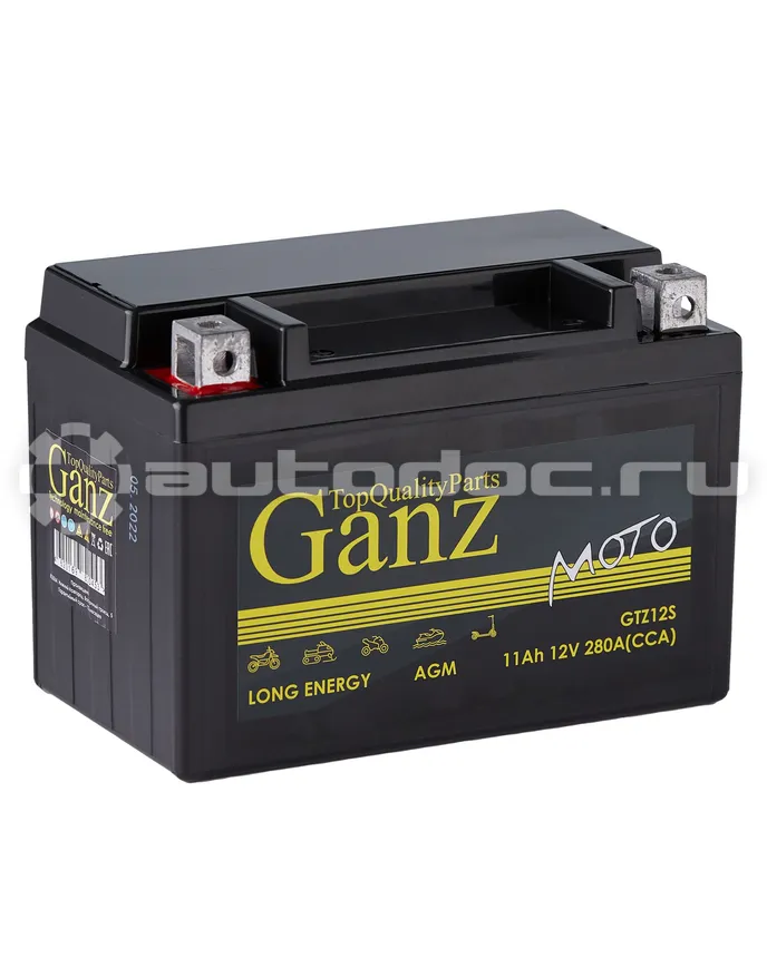 GANZ Аккумулятор мото AGM 11 А/ч прямой L+ 150x87x110 мото EN 280 А
