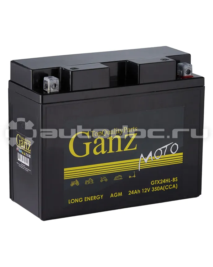 GANZ Аккумулятор мото AGM 24 А/ч обратный R+ 204x91x159 мото EN 350 А