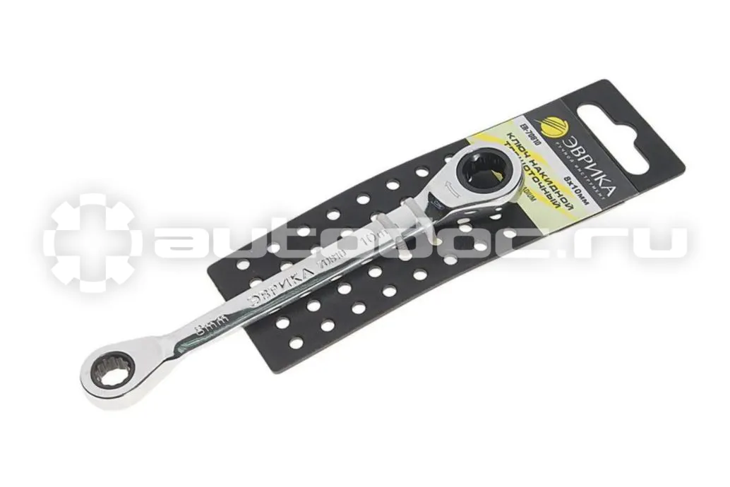 ЭВРИКА Ключ накидной 8х10 мм трещоточный с держателем