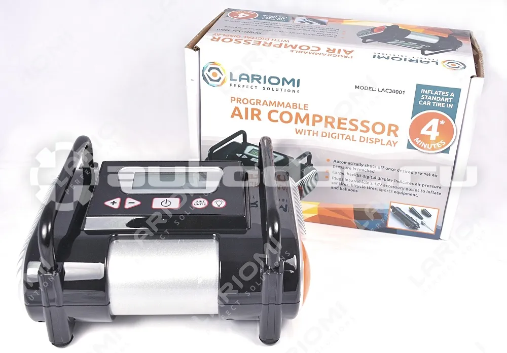LARIOMI Компрессор  воздушный автомобильный с цифровым дисплеем, 12V, 100PSI, 25лмин, 7атм