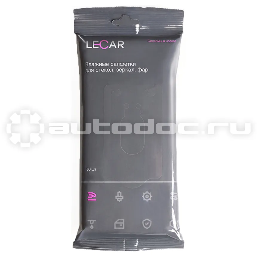 LECAR Салфетки влажные для стекол, зеркал, фар (упаковка 30 шт.)