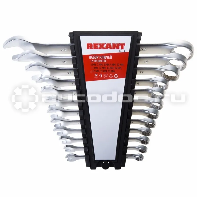 REXANT Набор ключей комбинированных (6-14, 17, 19, 22 мм), 12 шт., CrV, зеркальное хромирование