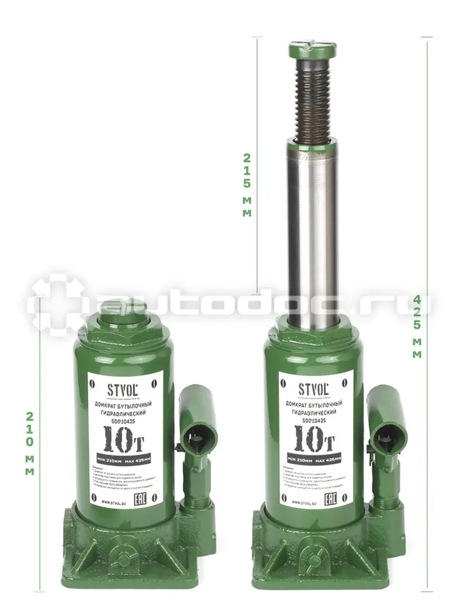 STVOL Домкрат бутылочный 10т (210-425 мм)