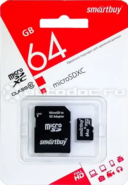 SMARTBUY Карта памяти MicroSD 64GB Class 10 UHS-I + SD адаптер