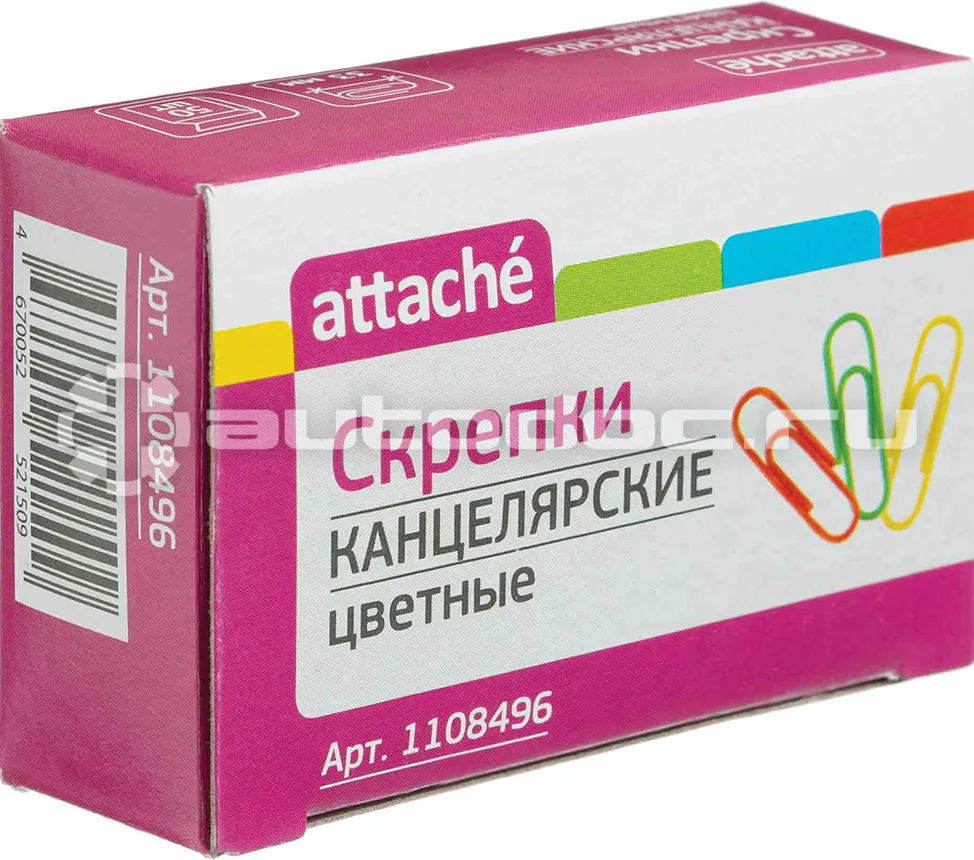 ATTACHE Скрепки цветные, 33 мм, полимер, 50 шт.в карт.уп