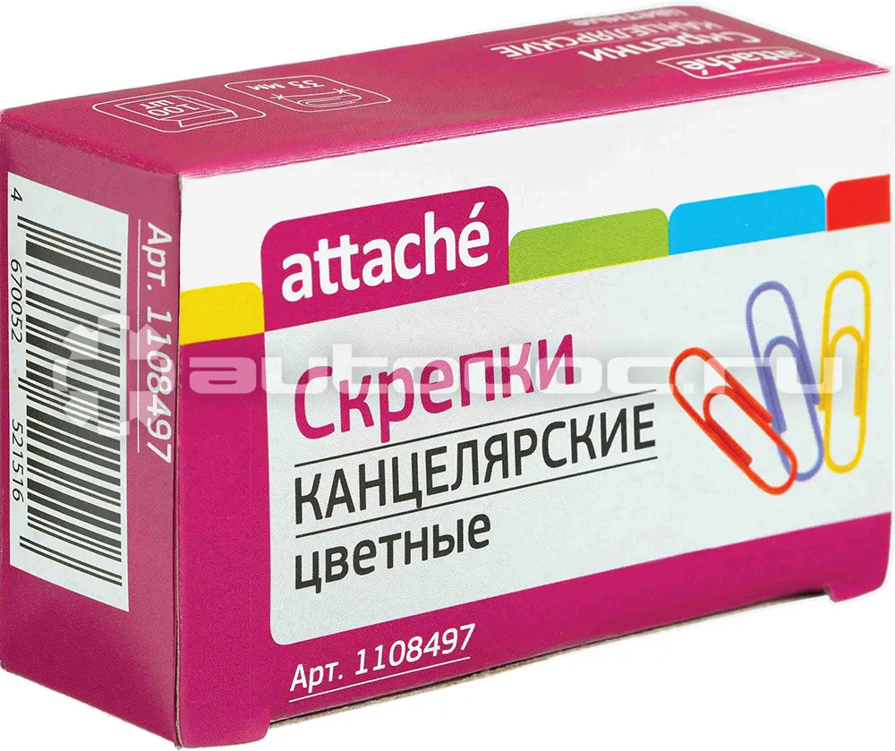 ATTACHE Скрепки цветные, 33 мм, полимер, 100 шт.в карт.уп