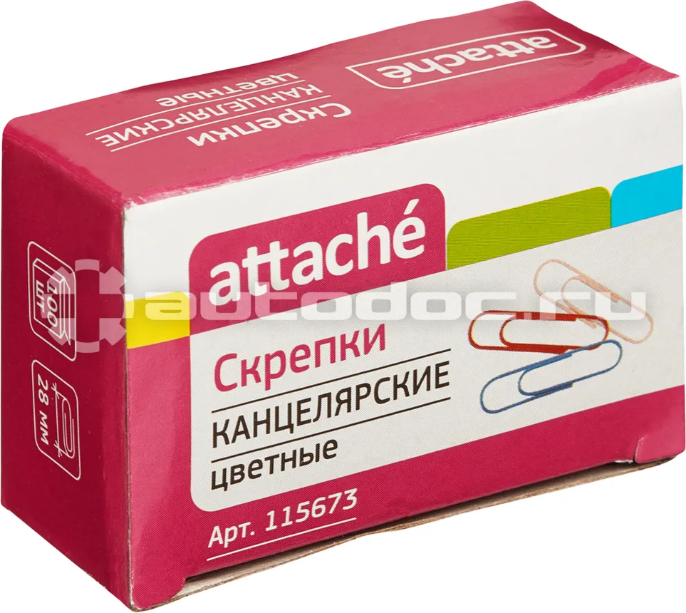 ATTACHE Скрепки цветные, 28 мм, полимер,100 шт.в карт.уп