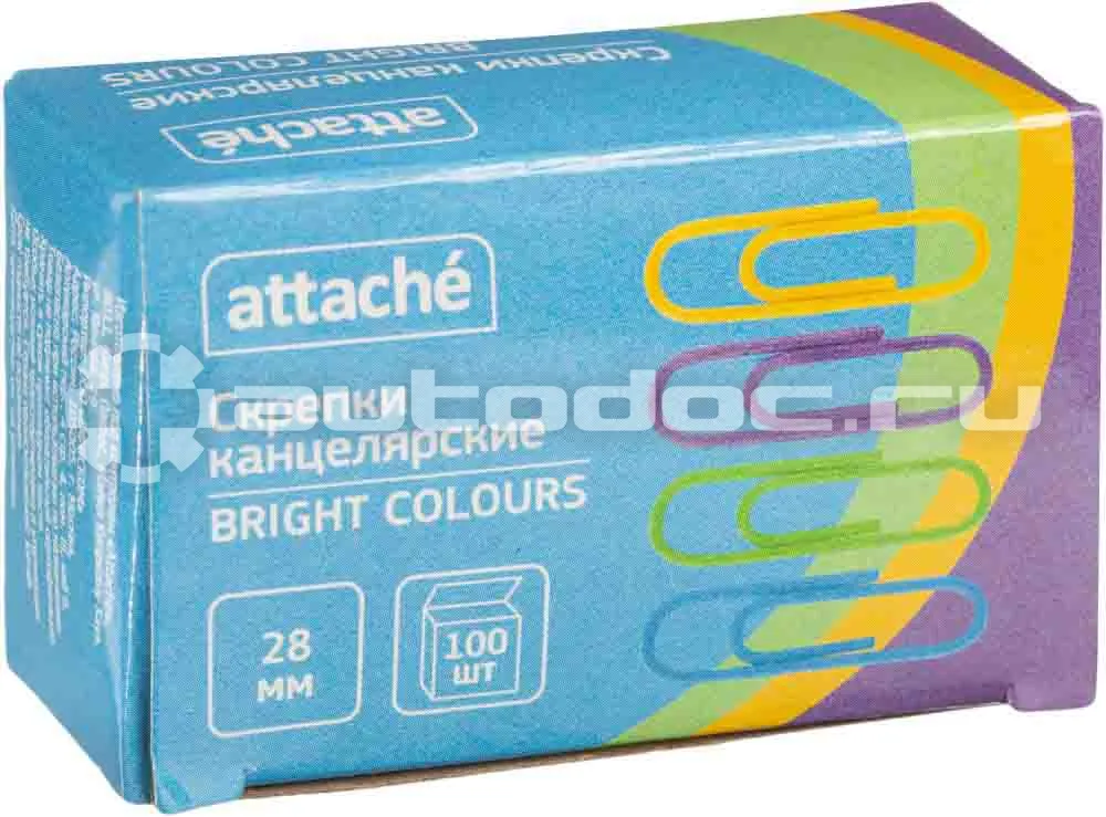 ATTACHE Скрепки Bright Colours полимерные, 28 мм, 100 шт. в уп