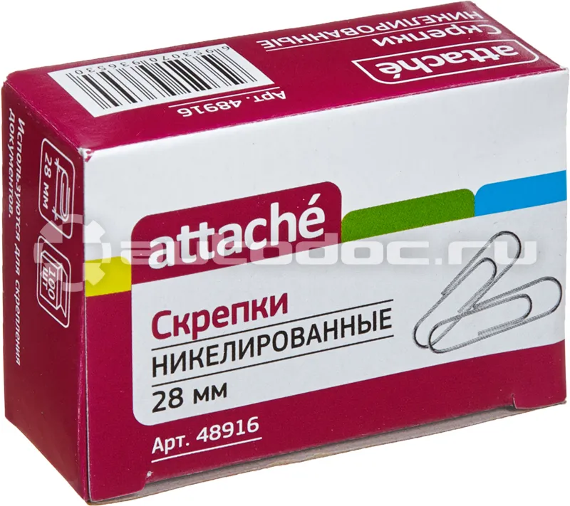 ATTACHE Скрепки , 28 мм, никелированные, 100 шт. в карт.уп