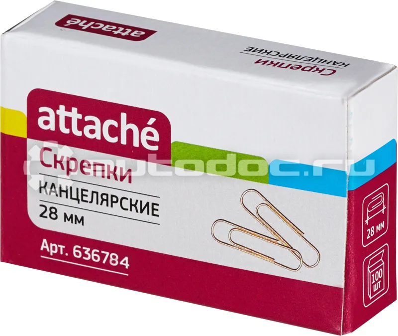 ATTACHE Скрепки 28 мм., золотистые металлические 100 шт. в карт.уп