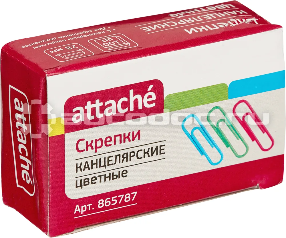 ATTACHE Скрепки 28 мм 100 шт. | уп. цветные, полимерное покрытие, карт.кор
