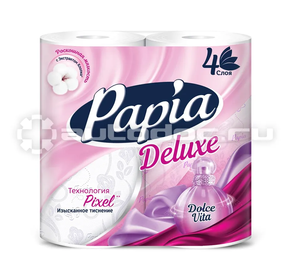 PAPIA Deluxe Туалетная бумага белая с ароматом Dolce Vita и рисунком четырёхслойная