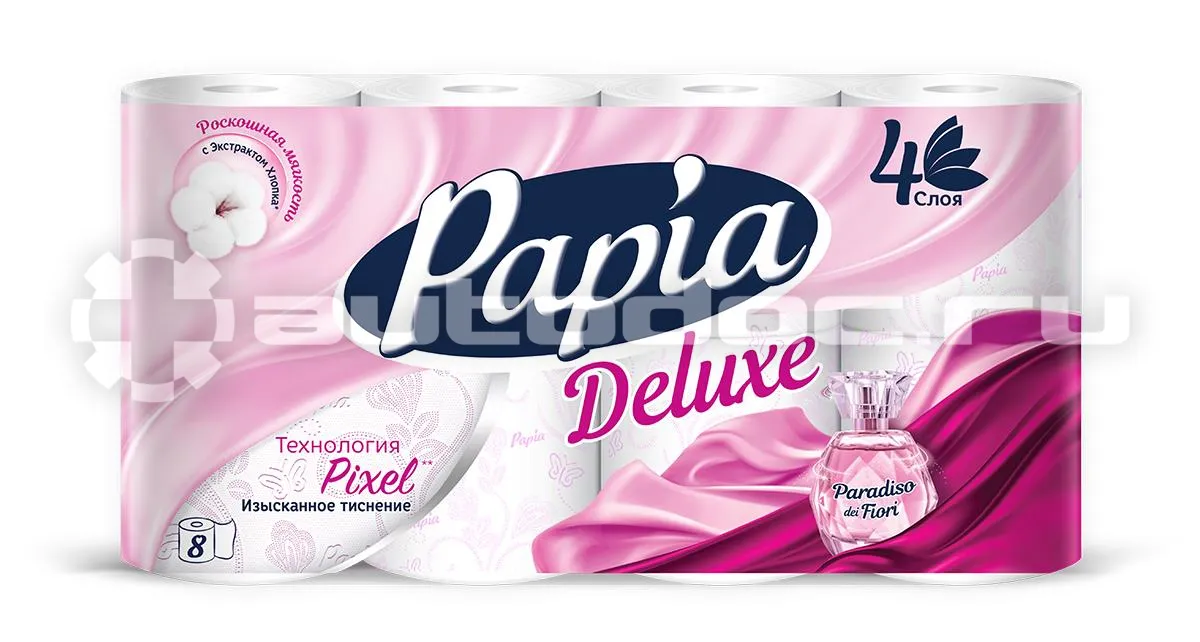PAPIA Deluxe Туалетная бумага белая с аром. Paradiso Fiori и рисунком четырёхслойная
