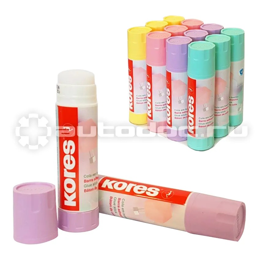 KORES Клей-карандаш Pastel ассорти:розовый, желтый, фиолетовый ,мятный