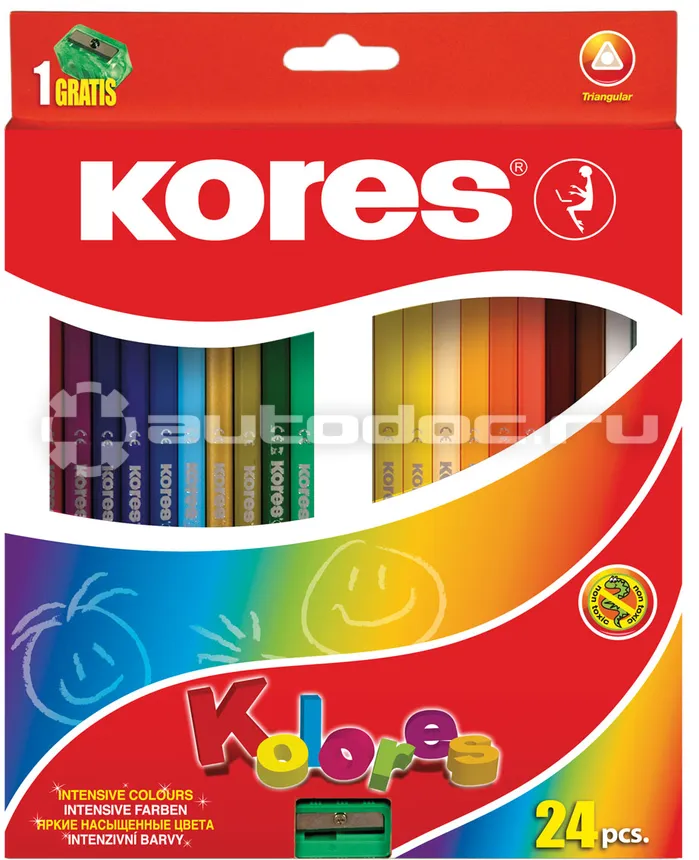 KORES Карандаши цветные 24цв 3-гран,точилка 93324.01