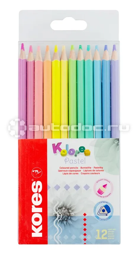 KORES Карандаши цветные 12 цв. 3-гран, Kolores Pastel, 93311